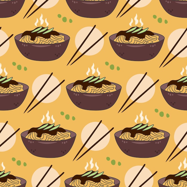 Patrón sin fisuras de comida coreana con palillos