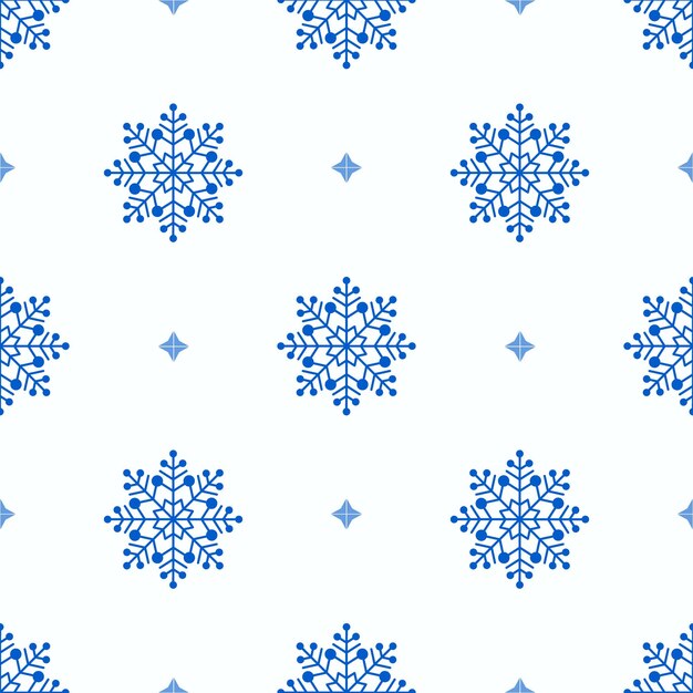 Patrón sin fisuras de copos de nieve azules, estrellas sobre fondo aislado. Celebración de temporada.