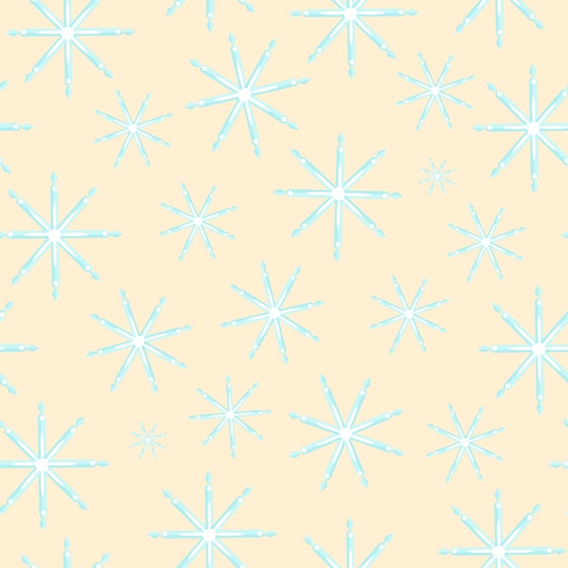 Patrón sin fisuras con copos de nieve de diferentes tamaños sobre un fondo beige en vector