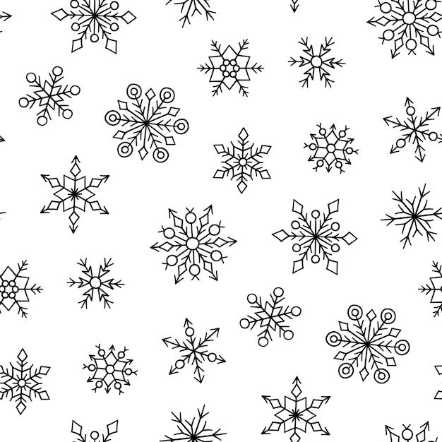 Patrón sin fisuras con copos de nieve de invierno Textura de nevadas dibujadas a mano Ilustración de vector en doodle