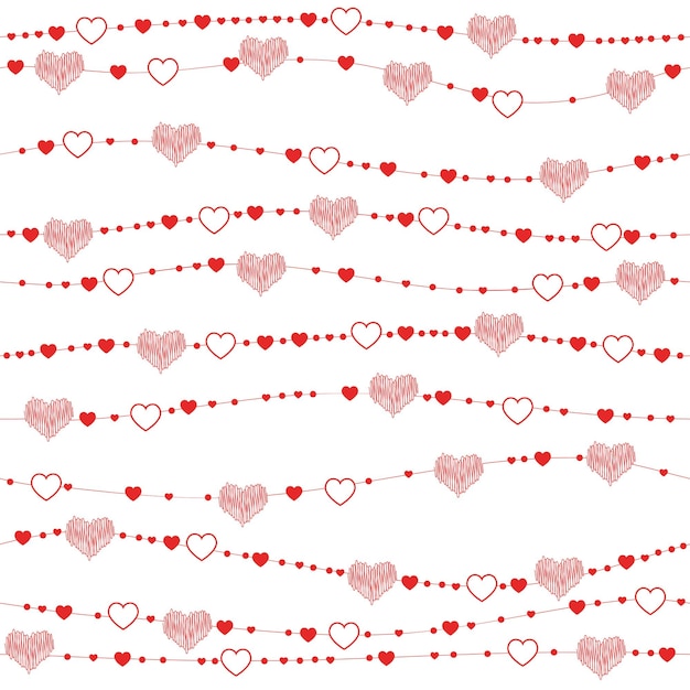Vector patrón sin fisuras con corazones cadena corazones rojos sobre un fondo blanco para el día de san valentín