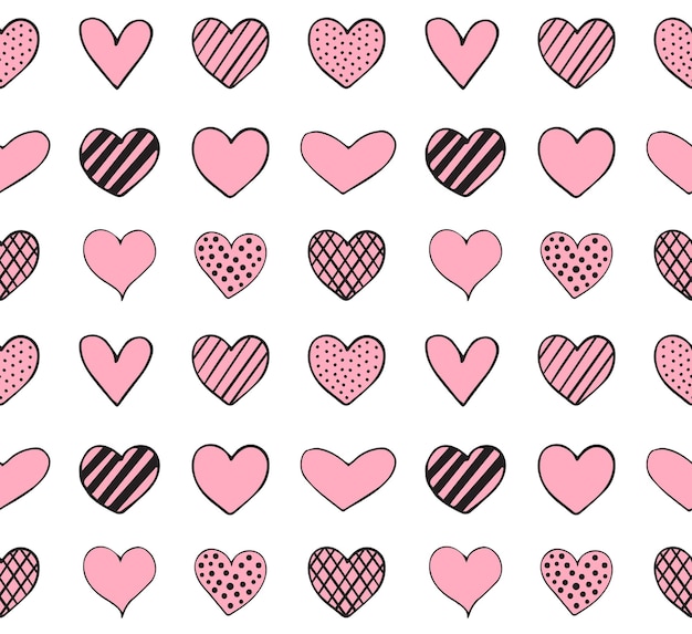 Patrón sin fisuras de corazones dibujados a mano