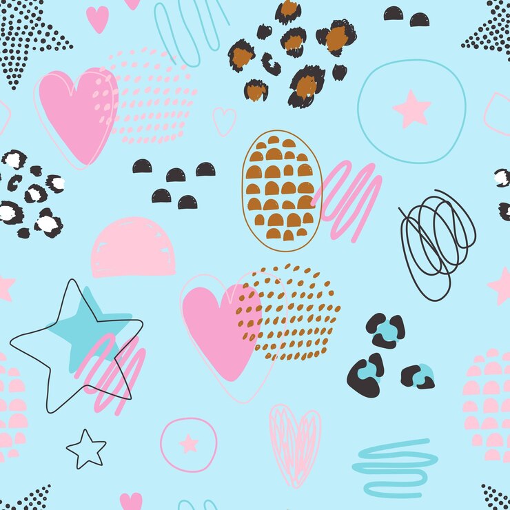 Patrón sin fisuras con corazones y estrellas sobre un fondo de color. Ilustración vectorial para imprimir