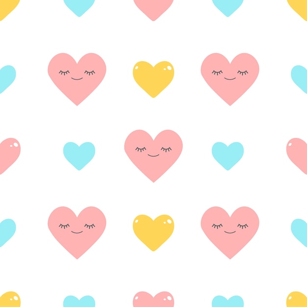 Patrón sin fisuras de corazones lindos sobre un fondo blanco.Ilustración de vector de día de San Valentín en estilo plano