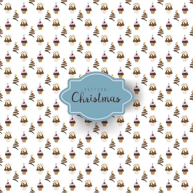Patrón sin fisuras con cupackes de Navidad de diferentes formas decoradas
