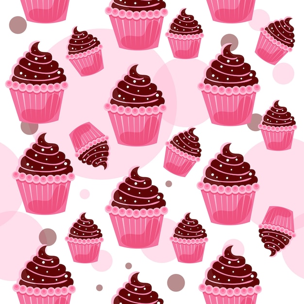 Vector patrón sin fisuras de cupcakes de chocolate rosa