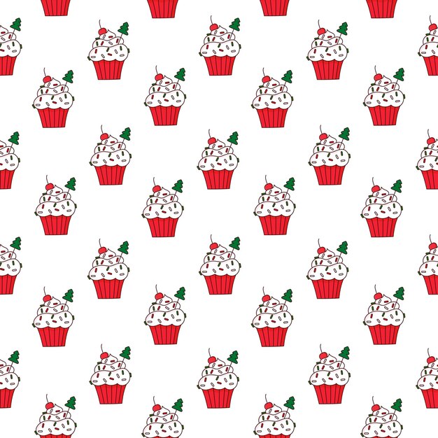 Patrón sin fisuras con cupcakes de feliz Navidad