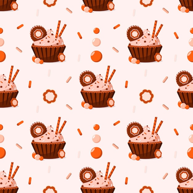 Patrón sin fisuras con cupcakes Postre dulce