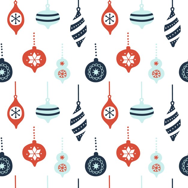 Patrón sin fisuras con decoraciones para árboles de navidad.
