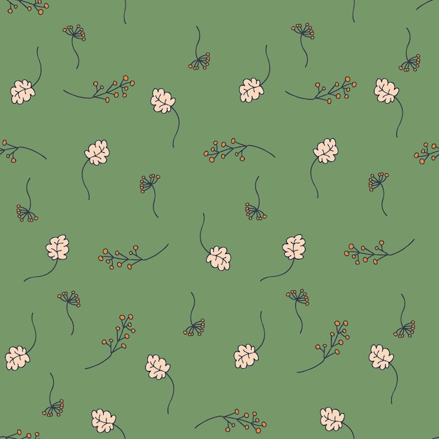 Patrón sin fisuras dibujado a mano con bayas y hojas Perfecto para camiseta textil e impresión Doodle vector ilustración para decoración y diseño