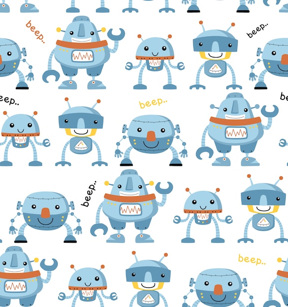 Patrón sin fisuras con dibujos animados divertido robot