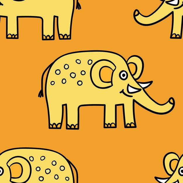 Patrón sin fisuras con dibujos animados doodle elefante. Papel de envolver, textil, tela