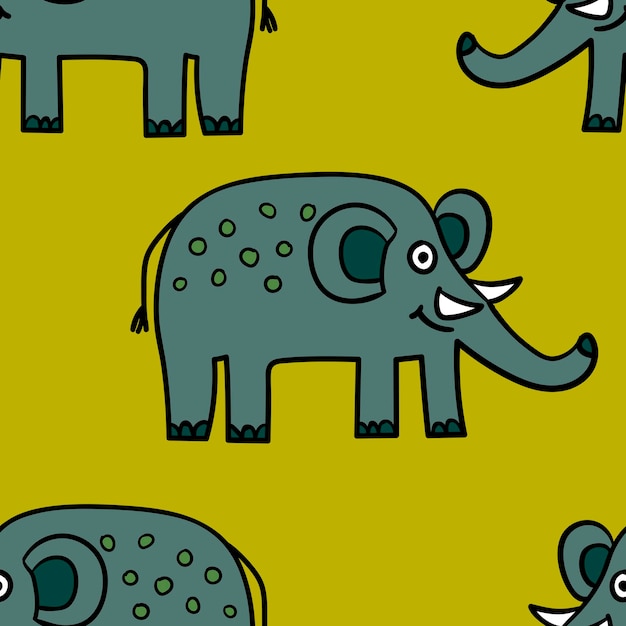 Patrón sin fisuras con dibujos animados doodle elefante. Papel de envolver, textil, tela