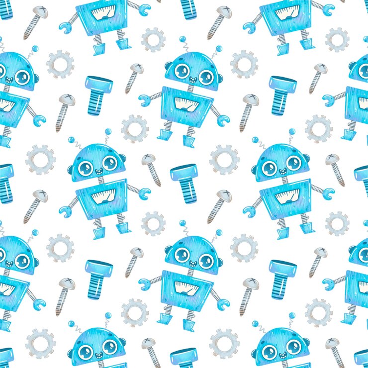 Vector patrón sin fisuras de dibujos animados lindo robot azul