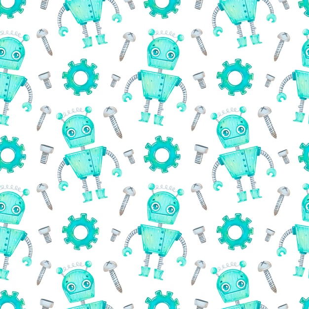 Patrón sin fisuras de dibujos animados lindo robot verde