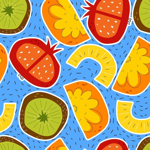 Vector patrón sin fisuras con dibujos animados con naranjas granadas kiwi