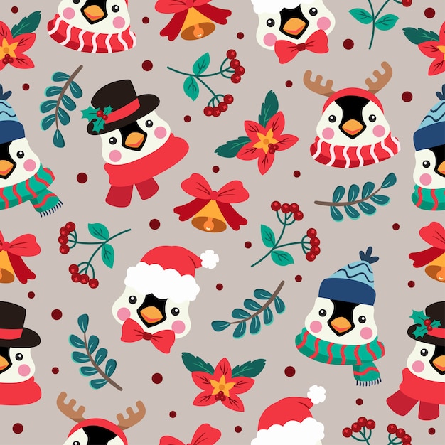 Patrón sin fisuras de dibujos animados de navidad con pingüino