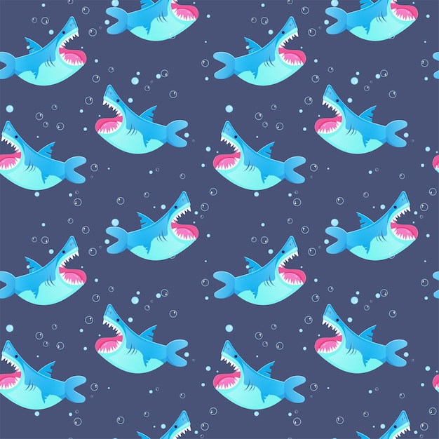 Patrón sin fisuras con dibujos animados de tiburones ilustración vectorial