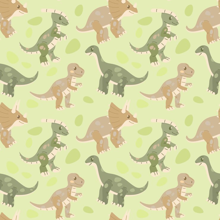 Patrón sin fisuras de dinosaurio con tiranosaurio rex brachiosaurus triceratops y dibujos animados de parasaurolophus
