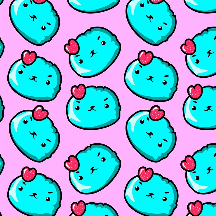 Patrón sin fisuras con diseño de cara de gato de dibujos animados sobre fondo rosa