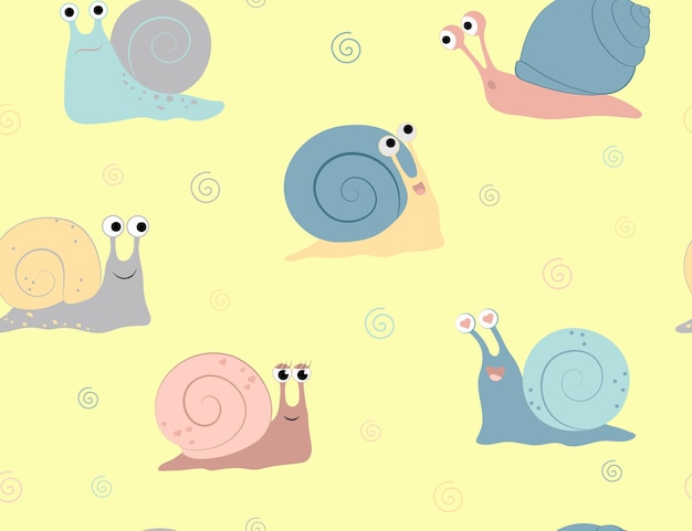 Patrón sin fisuras de divertidos caracoles de dibujos animados Diseño de niños