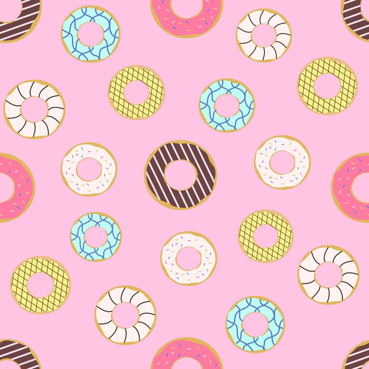 Patrón sin fisuras de donas con glaseado de colores. Donuts hermosos de moda Fondo rosa.
