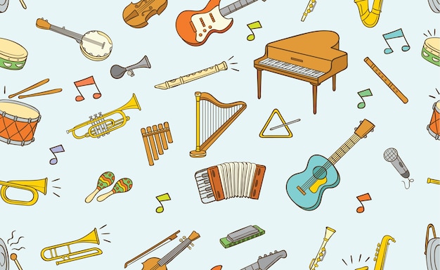 Patrón sin fisuras de doodle instrumento musical