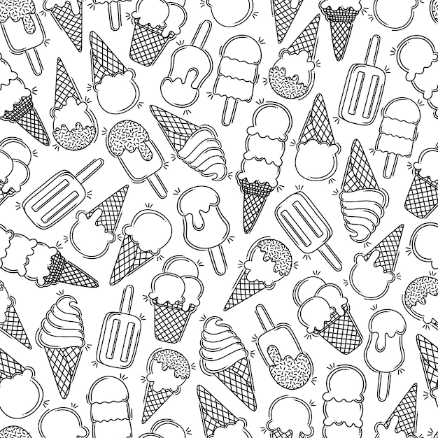 Patrón sin fisuras de doodle de verano con helados