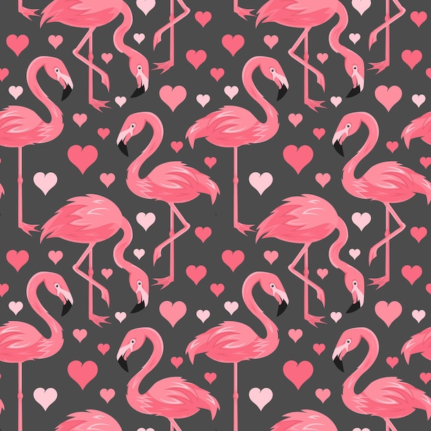 Patrón sin fisuras e interminable con flamingo, corazones de amor, ilustración vectorial eps 10