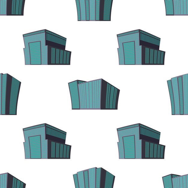 Patrón sin fisuras con edificio isométrico moderno sobre un fondo blanco. Vista del edificio desde abajo. ilustración vectorial