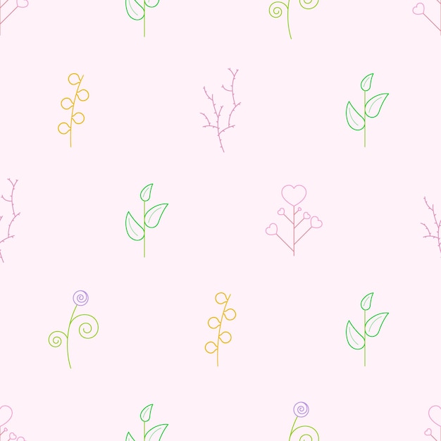 Patrón Sin Fisuras Elementos Abstractos Diferentes Plantas Botánico Vector Diseño Estilo Fondo