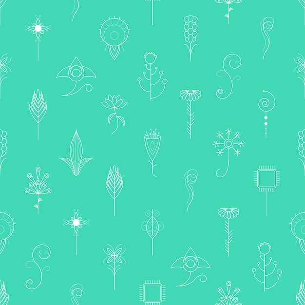 Patrón Sin Fisuras Con Elementos Abstractos Diferentes Plantas Fondo Estilo Diseño Vector Botánico