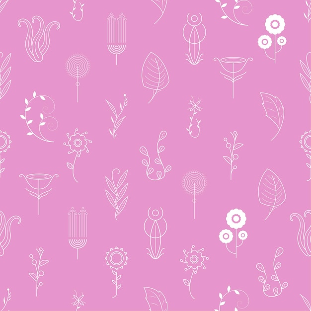 Patrón Sin Fisuras Con Elementos Abstractos Diferentes Plantas Fondo Estilo Diseño Vector Botánico