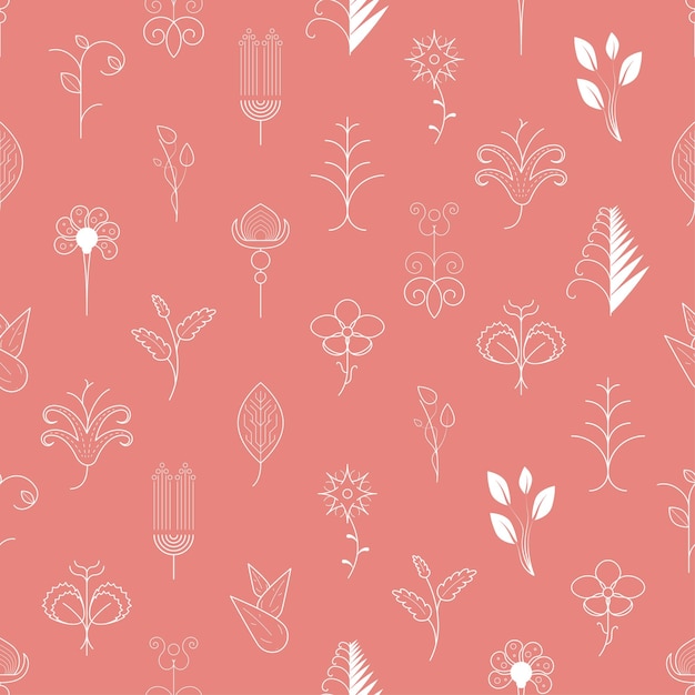 Patrón Sin Fisuras Con Elementos Abstractos Diferentes Plantas Fondo Estilo Diseño Vector Botánico