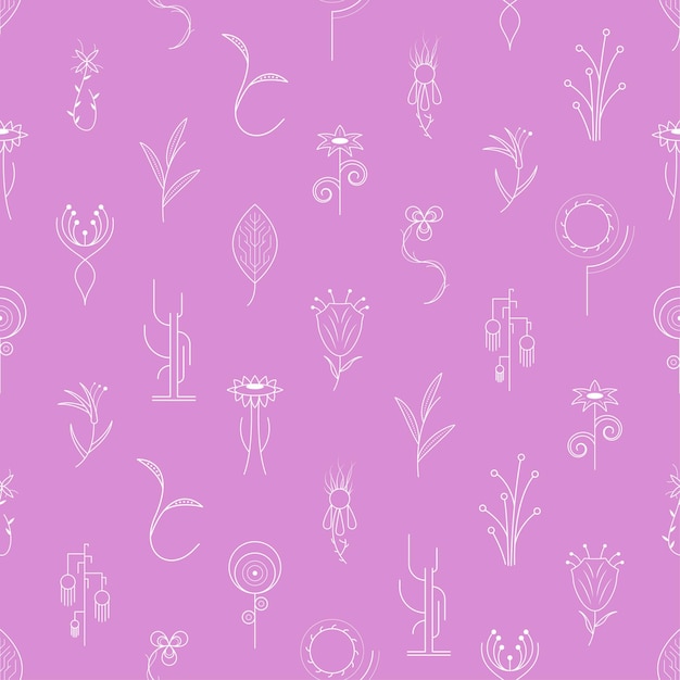 Patrón Sin Fisuras Con Elementos Abstractos Diferentes Plantas Fondo Estilo Diseño Vector Botánico