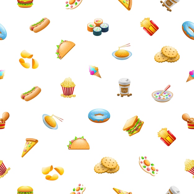 Patrón Sin Fisuras Elementos Abstractos Ilustración De Fondo De Estilo De Diseño Vectorial De Comida Rápida