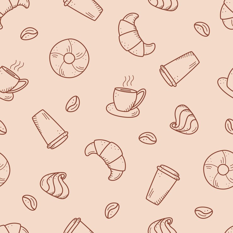 Patrón sin fisuras con elementos de café y postre. Fondo de vector de concepto de café y pasteles dulces.