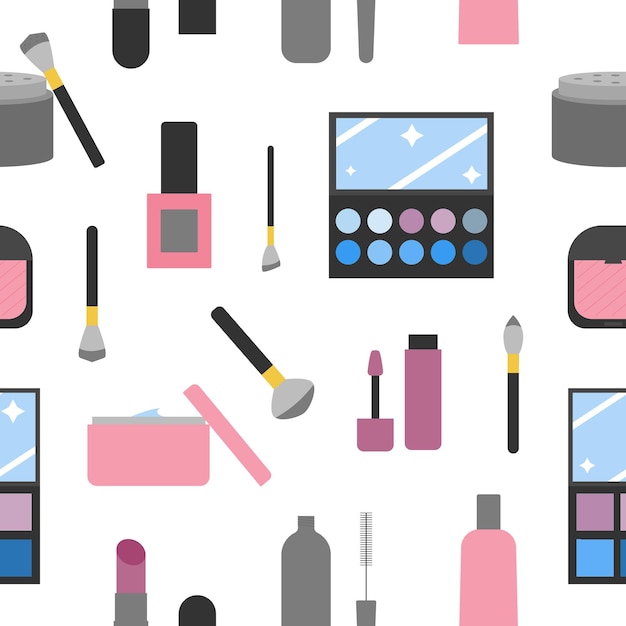 Patrón sin fisuras con elementos de cosmética. cosméticos para maquillaje. estilo plano. ilustración vectorial