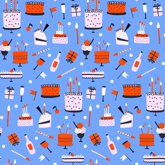 Patrón sin fisuras con elementos de cumpleaños. Ilustraciones vectoriales