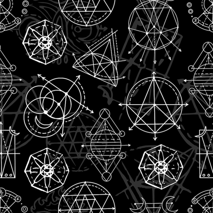Vector patrón sin fisuras con elementos y formas de geometría sagrada