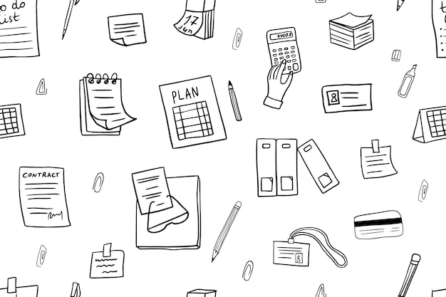 Patrón sin fisuras de elementos de negocio con documentos infografías lápiz lápiz cuaderno de planificación