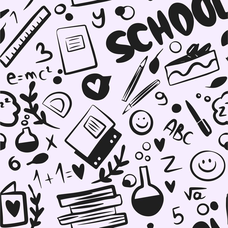 Patrón sin fisuras de la escuela dibujado a mano Una colección de elementos de la escuela con una inscripción para pancartas, postales, papel de envolver, fondos, papelería, etc.