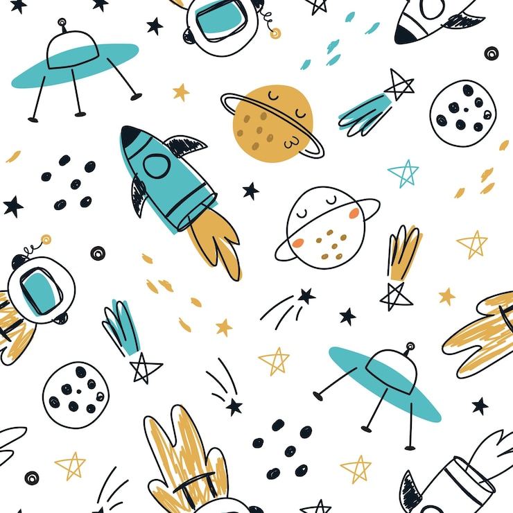 Patrón sin fisuras con espacio de dibujos animados sobre un fondo blanco Ilustración vectorial para imprimir