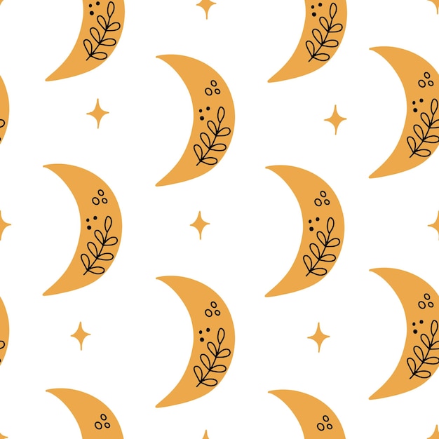 Patrón sin fisuras del espacio ultraterrestre con la luna y las estrellas Ilustración vectorial para su diseño