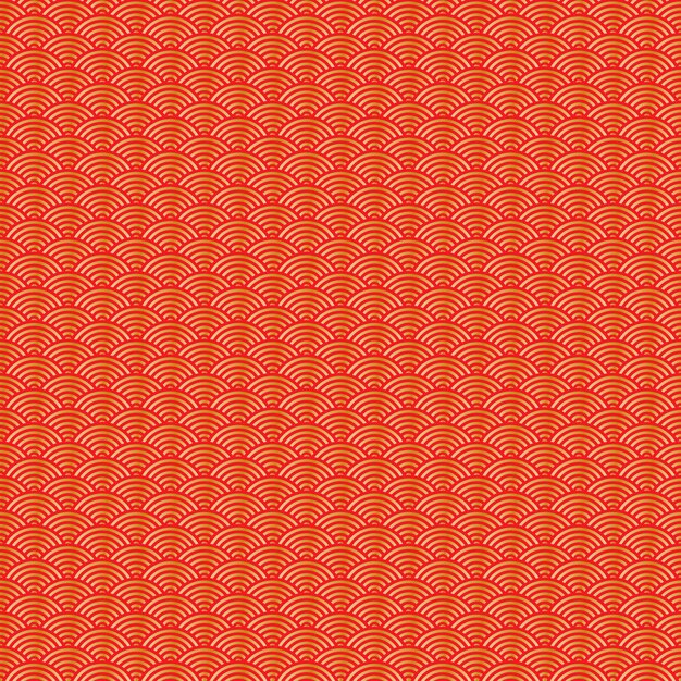 Patrón sin fisuras de estilo chino Nube o río sobre fondo rojo Adorno oriental tradicional