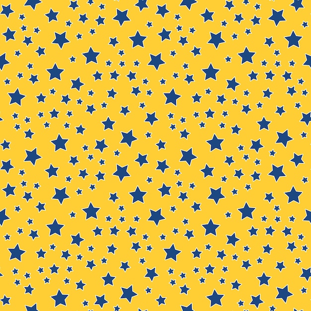 Patrón sin fisuras de estrellas azules sobre un fondo amarillo. patrón de los niños. Patrón de estrella en contraste