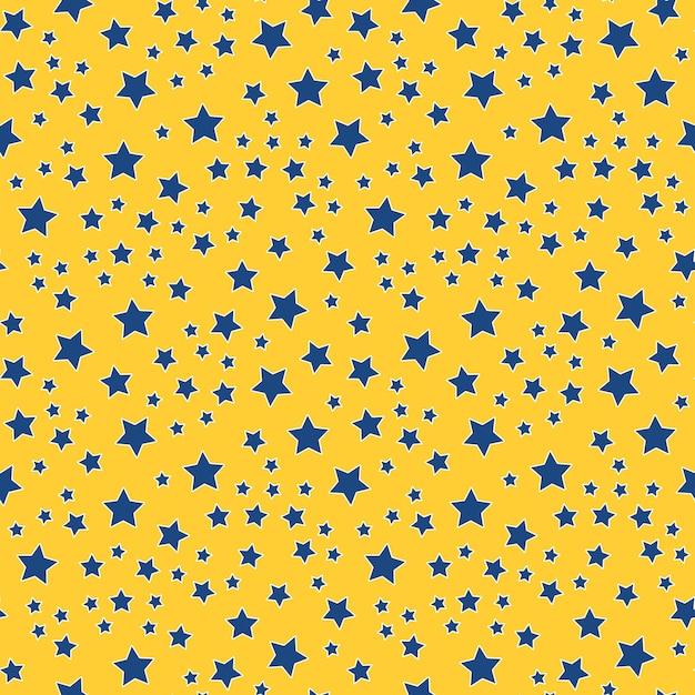 Patrón sin fisuras de estrellas azules sobre un fondo amarillo. patrón de los niños. Patrón de estrella en contraste