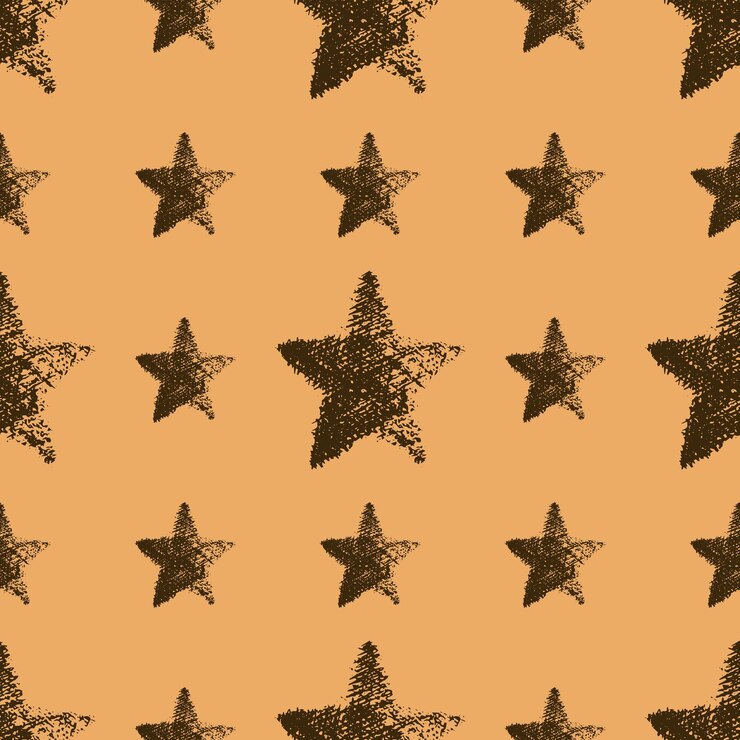 Vector patrón sin fisuras con estrellas marrones dibujadas a mano sobre fondo naranja. textura grunge abstracta. ilustración vectorial