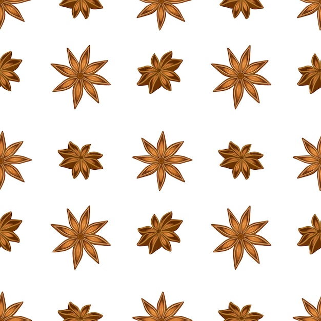 Patrón sin fisuras con estrellas vectoriales de anís sobre fondo blanco