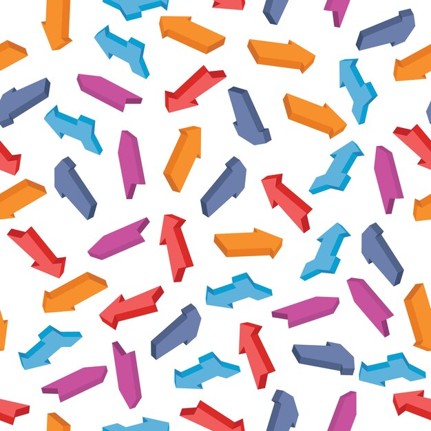 Patrón sin fisuras con flechas isométricas de colores. ilustración vectorial